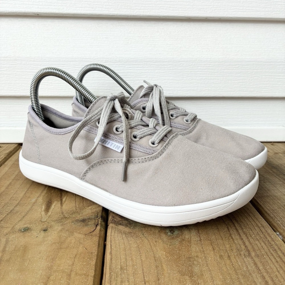 Whitin Barefoot Minimalist Lace Up Sneakers Canvas Gray Tan EU 39 Womens 8